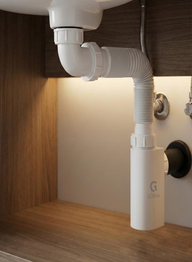 GOEKA ABS Bottle Trap with Expandable Pipe | Height Adjustable Waste Outlet Pipe for Bathroom, Wash Basin & Kitchen Sink | Modern White ABS Body | Anti-Leak & Durable (Bottle Trap Only) - Image 1